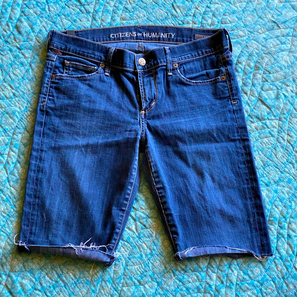 Citizens of Humanity “Ava” cropped stretch denim Bermuda shorts,washed indigo,27